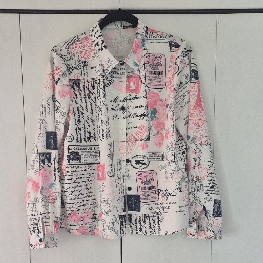 Floral Script Print Button-Up Shirt